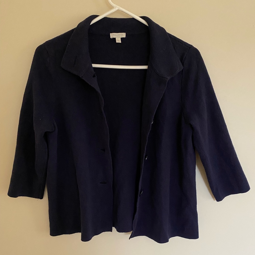 Talbots Navy Blue 4-button Cardigan Sweater 3/4 Sleeve Size Petite Medium MP